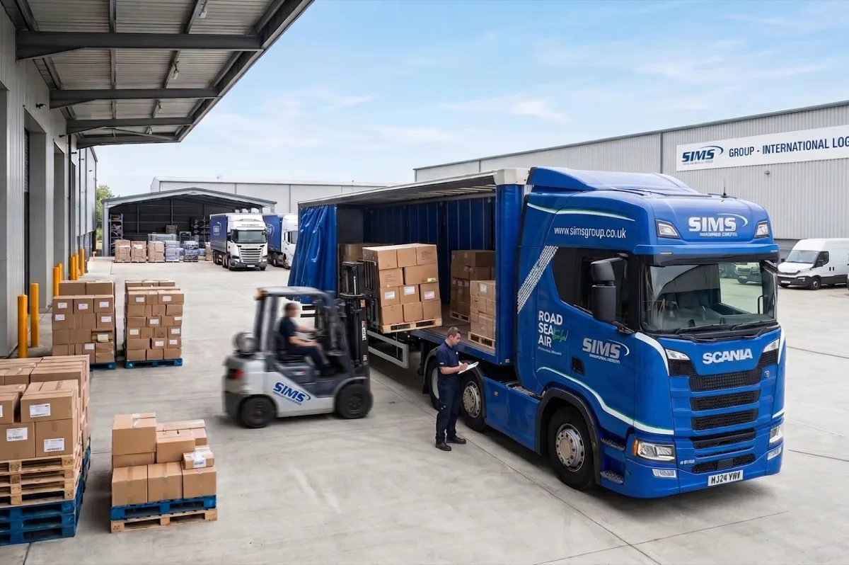 Sims Group green-liveried vehicle carrying customs-cleared freight